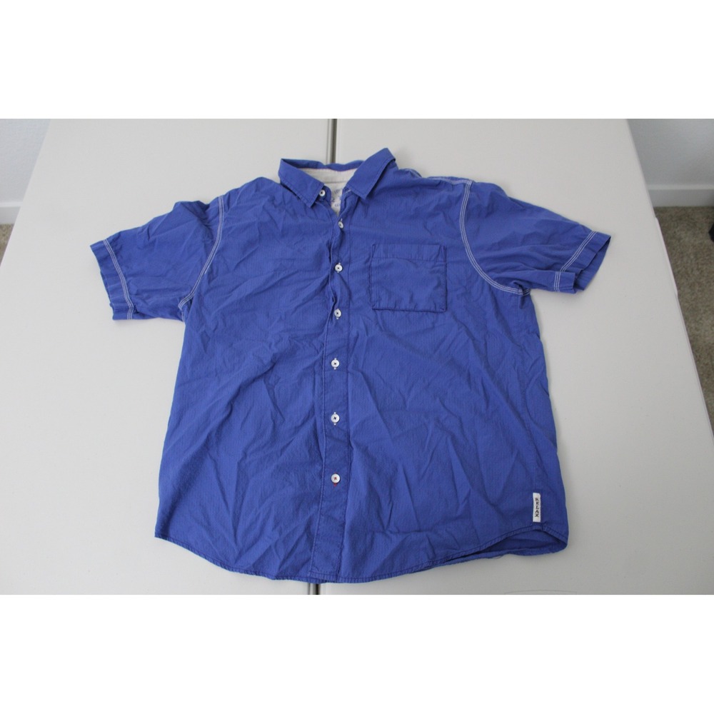 Tommy Bahama Relax Island Modern Fit Blue Cotton Shirt Mens XL Short Sleeve